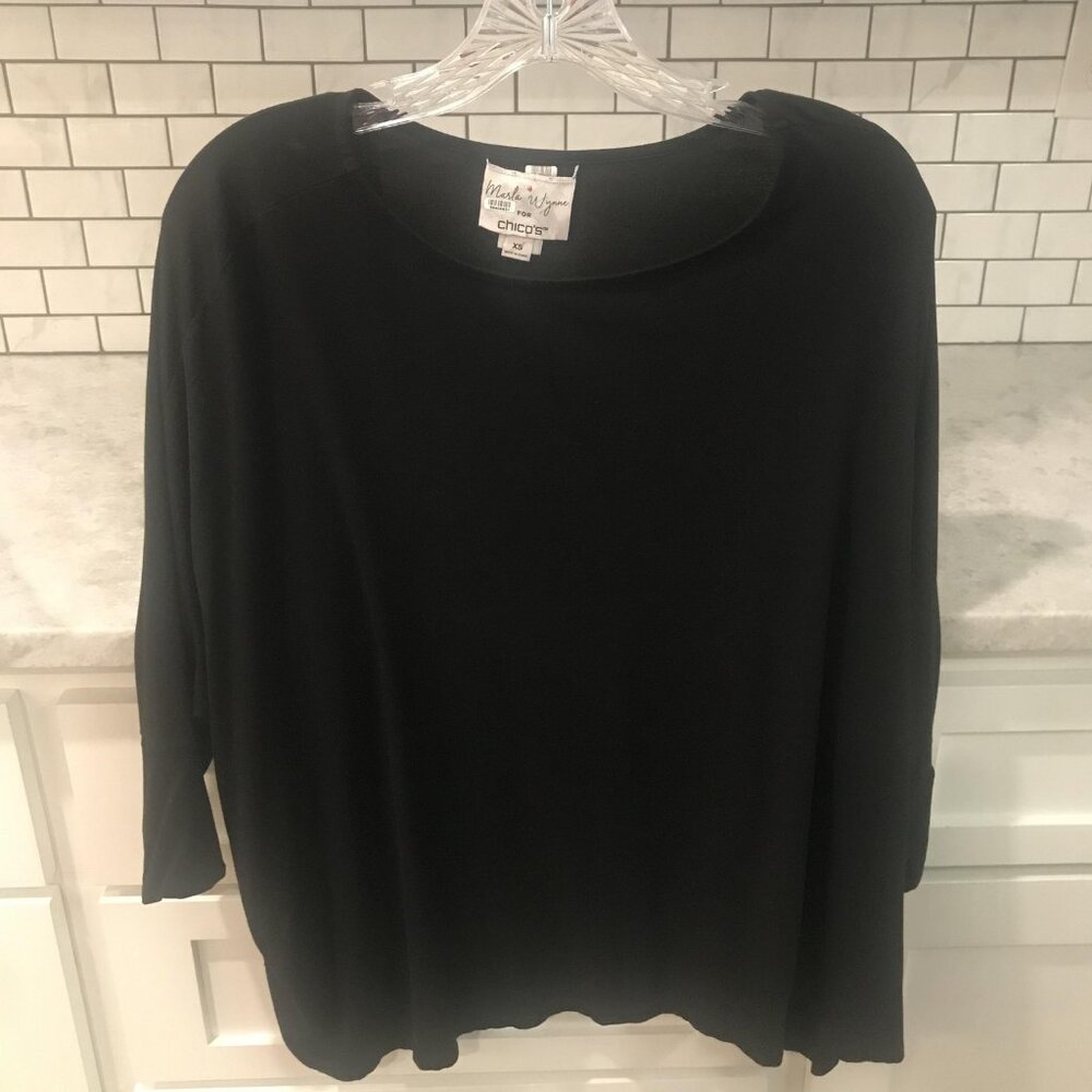 Chico's Marla Wynne Shirt Womens XS Black Dolman Sleeve Tunic Pullover Solid